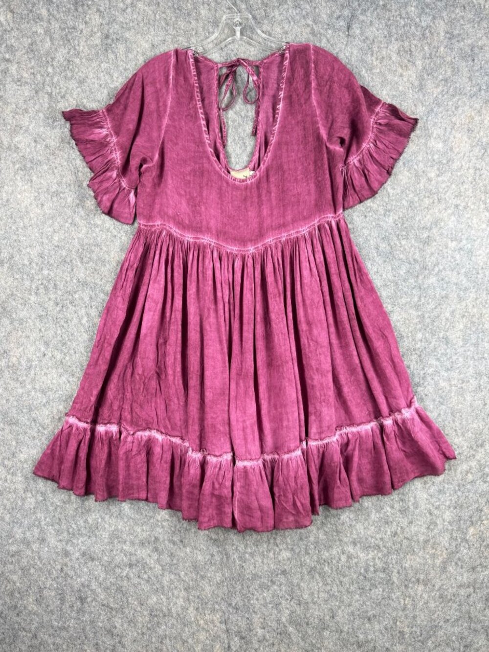 Sea Gypsies Pink Babydoll Dress Sz L Ruffles Boho Short Sleeve